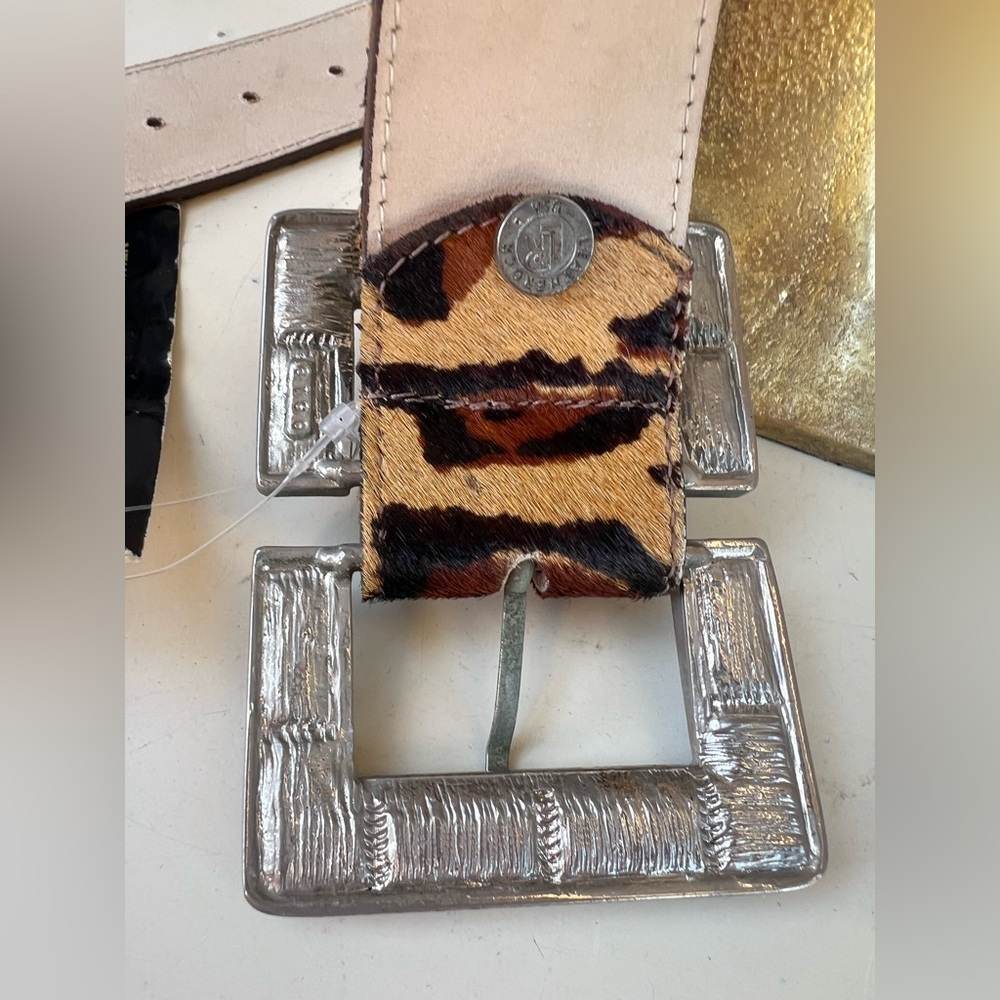 Leatherock glam belt leather leopard print buckle tiger eye stones Sz 36 NWT. - Picture 9 of 11